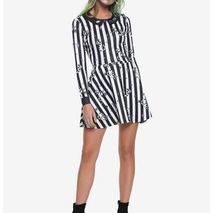 New Beetlejuice Striped Skater Skirt